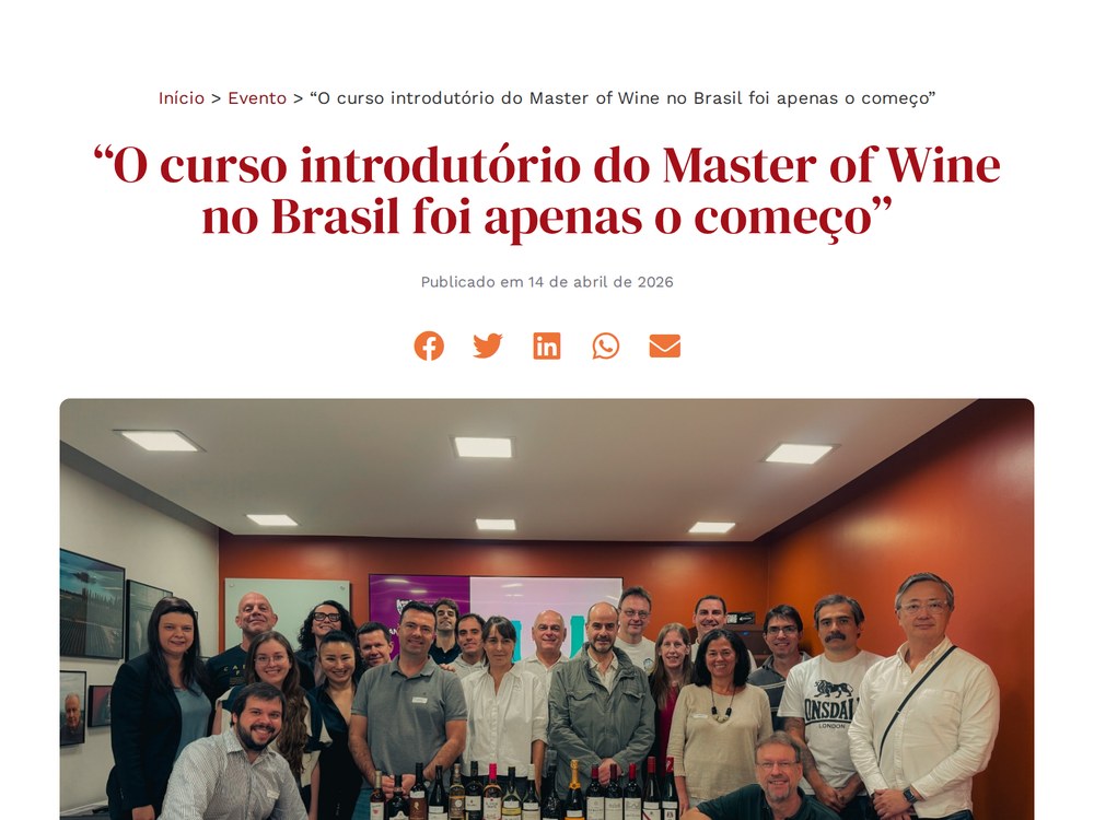 Reprodução da matéria no site Brasil de Vinhos