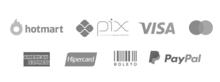 Formas de pagamento: Hotmart, Pix, Visa, Mastercard, Amex, Hipercard, Boleto, PayPal